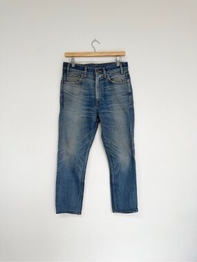 CELINE dark union wash Kiahara straight leg distressed jeans / size 31